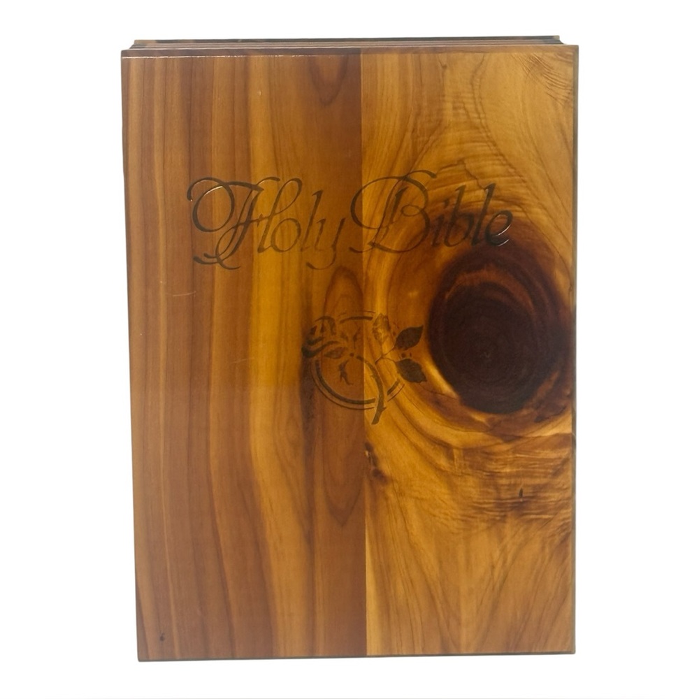 Handcrafted Wooden Cedar Engraved Bible Box‎ With Backstamp